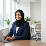 Shahla Thasleen with a laptop and a friendly smile working on her laptop - best Digital Marketing in malappuram